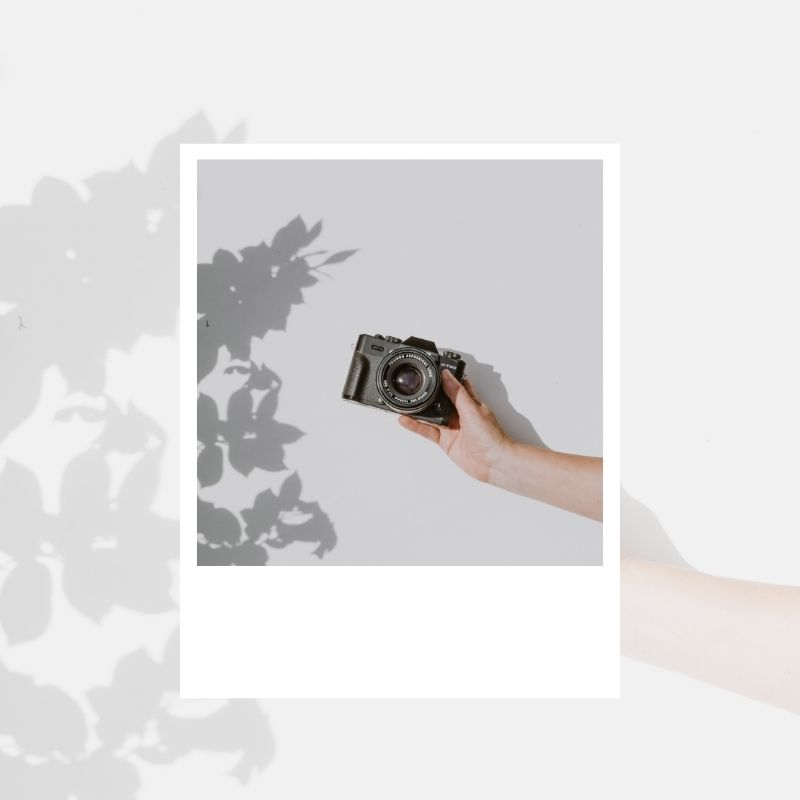 Câmera Polaroid vintage com flor laranja - Pacote 20 fotos